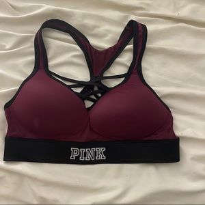VS PINK ultimate push-up sports bra dark red